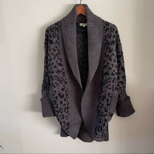 Leopard Print Dolman Cardigan Womens Black Charcoal Fuzzy Lounge Cozy Sweater